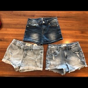 Lot of three pairs girls Jean shorts.